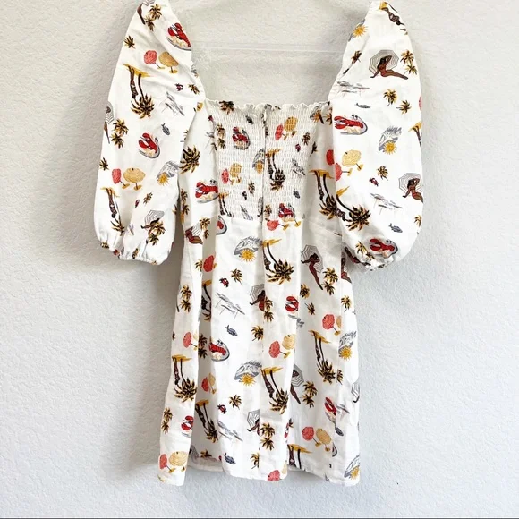 Reformation Hampstead Linen Dress White Tropez Print Lobster
